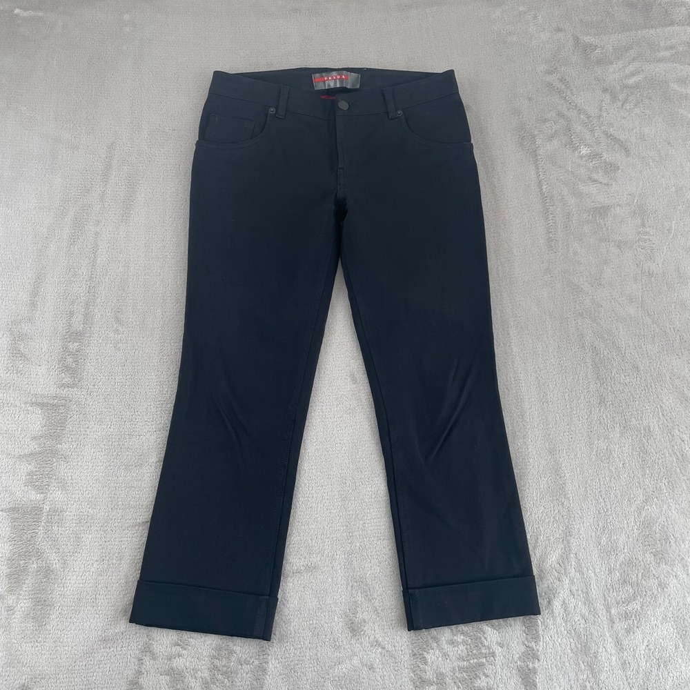 PRADA Pants Women IT 38 US 28 Black Faux Front Pockets Cuffed Straight Leg Italy